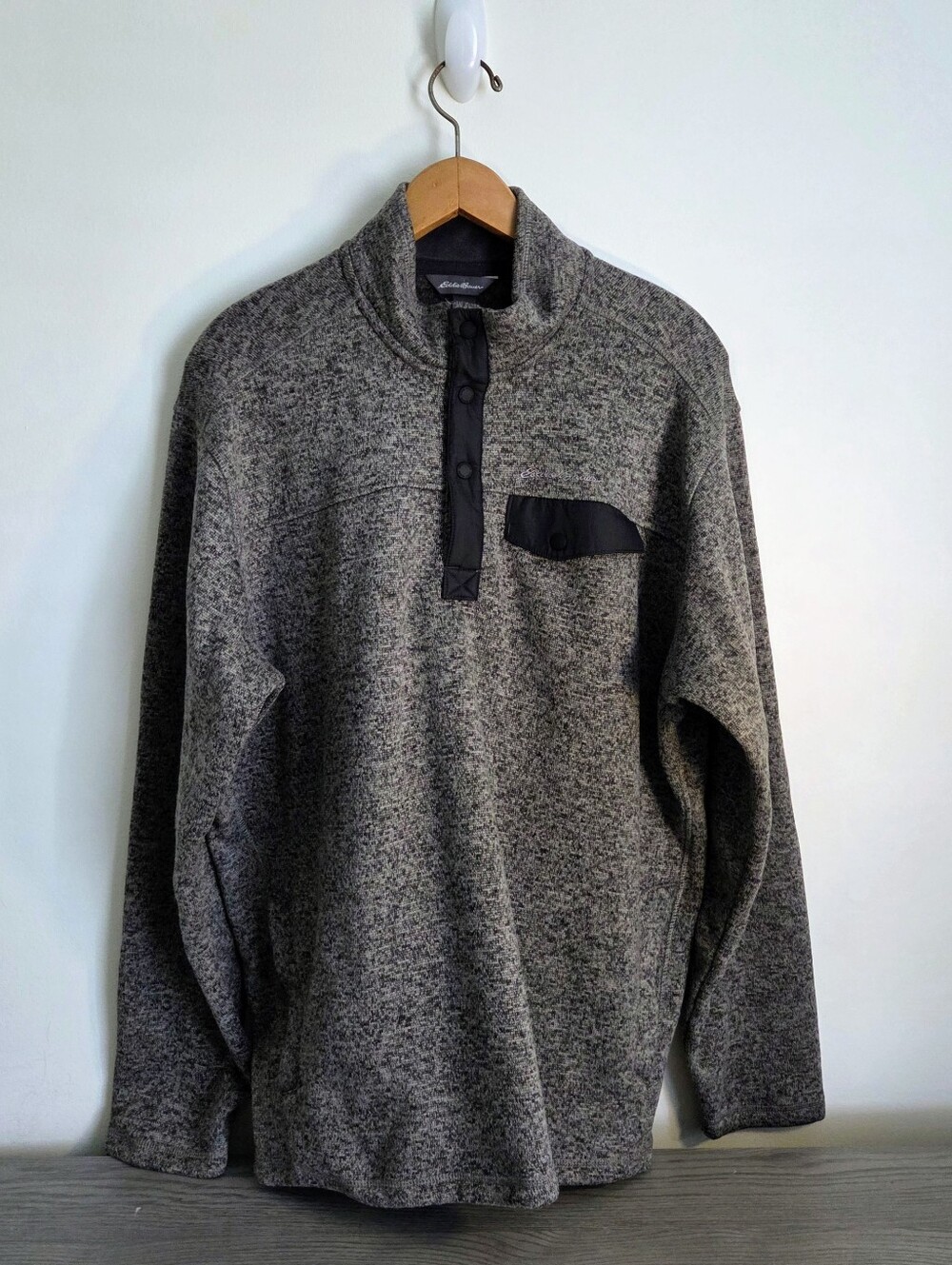 Eddie Bauer Mens Tall XL Gray Heather Quarter Snap Fleece Pullover Gorpcore Hike